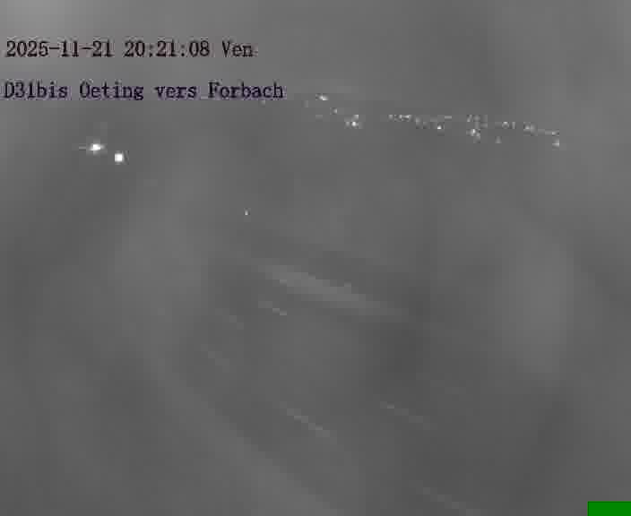 Caméra routière située sur D31bis (France) à Oeting, orientée vers Forbach, surveillant en continu la circulation locale et régionale.