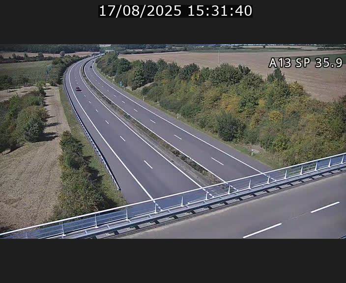 Webcam trafic sur A13 à l'entrée ouest du tunnel Markusbierg à Remerschen. Vue orientée vers Mondorf-les-Bains.