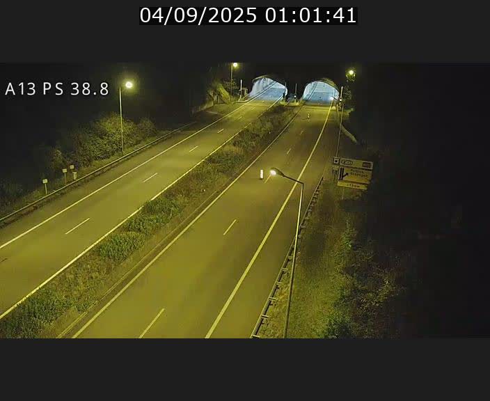 Webcam autoroute A13 à l'entrée ouest du tunnel Markusbierg à Schengen. Vue orientée vers Mondorf-les-Bains