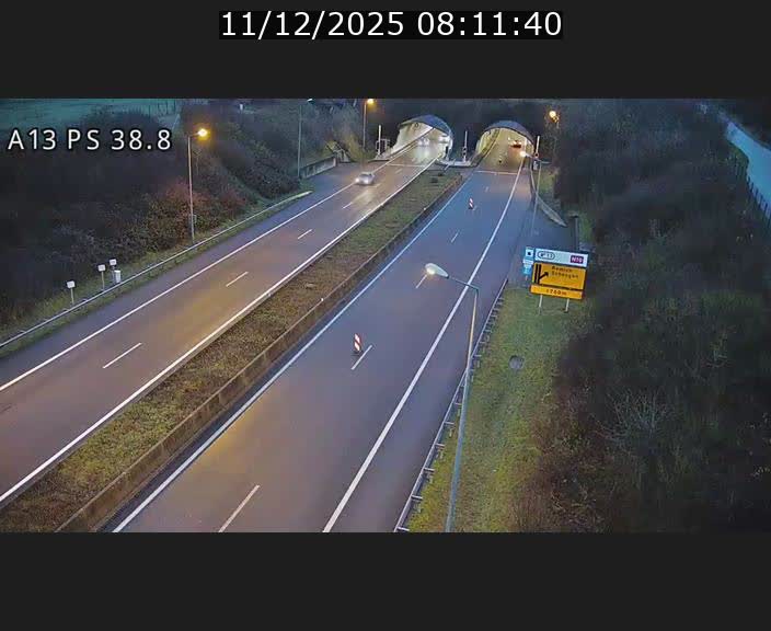 Webcam autoroute A13 à l'entrée ouest du tunnel Markusbierg à Schengen. Vue orientée vers Mondorf-les-Bains