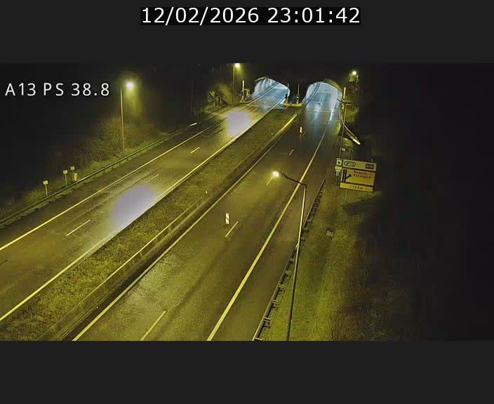 Webcam autoroute A13 à l'entrée ouest du tunnel Markusbierg à Schengen. Vue orientée vers Mondorf-les-Bains