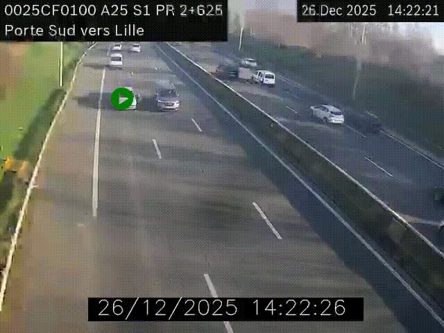Webcam autoroute A25 sur le périphérique de Lille à hauteur de Lille-Sud et la sortie 3 Faches-Thumesnil. Vue orientée vers Lille-Centre.