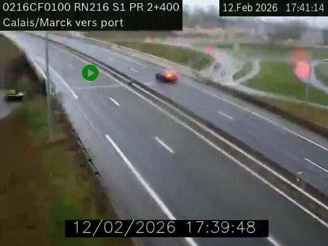 Webcam à Calais sur A216 (N216) en direction du port (harbour) de Calais.