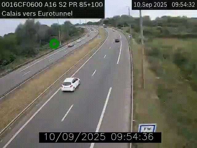 Webcam A16 à Calais en direction du Tunnel sous la Manche (Eurotunnel)