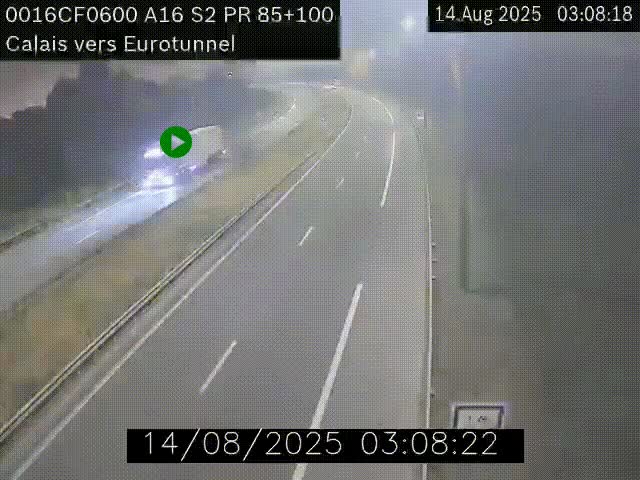 Webcam A16 à Calais en direction du Tunnel sous la Manche (Eurotunnel)