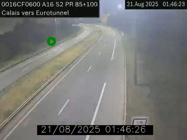 Webcam A16 à Calais en direction du Tunnel sous la Manche (Eurotunnel)