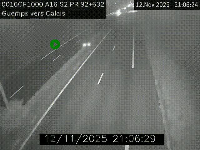 Webcam A16 juste après l'aire de repos d'Offekerque à Guemps. Vue orientée vers Calais