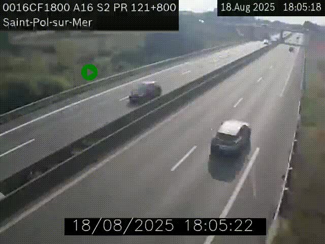 Webcam autoroute A16 à proximité de Dunkerque, à hauteur de la sortie Saint-Pol-sur-Mer. Vue orientée vers Calais
