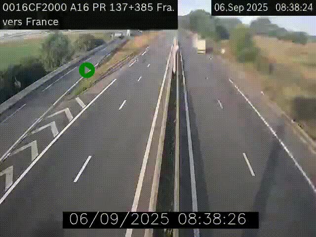 Webcam à la frontière franco-belge au niveau de Bray-Dunes/De-Panne sur l'autoroute A16. Vue orientée vers Calais