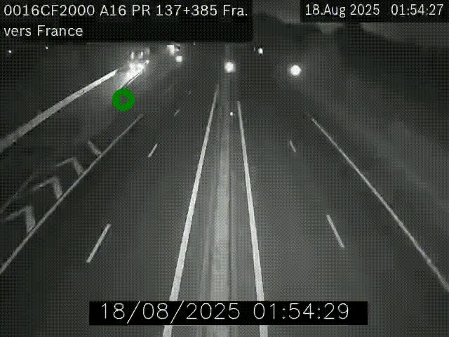 Webcam à la frontière franco-belge au niveau de Bray-Dunes/De-Panne sur l'autoroute A16. Vue orientée vers Calais