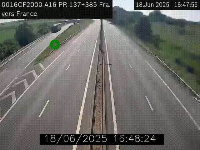 Webcam à la frontière franco-belge au niveau de Bray-Dunes/De-Panne sur l'autoroute A16. Vue orientée vers Calais