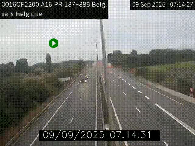 Webcam à la frontière franco-belge au niveau de Bray-Dunes/De-Panne sur l'autoroute A16. Vue orientée vers la Belgique