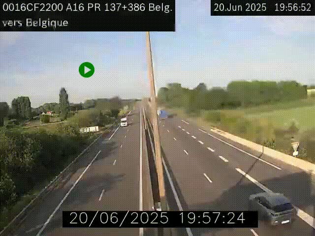 Webcam à la frontière franco-belge au niveau de Bray-Dunes/De-Panne sur l'autoroute A16. Vue orientée vers la Belgique