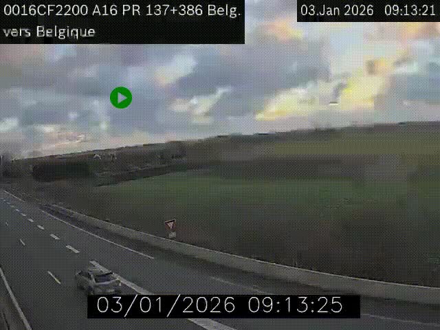 Webcam à la frontière franco-belge au niveau de Bray-Dunes/De-Panne sur l'autoroute A16. Vue orientée vers la Belgique