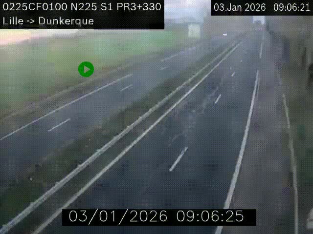 Webcam autoroute A25 (N225) à hauteur de Bergues (Bierne). Vue orientée vers Dunkerque.