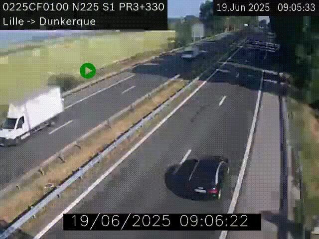Webcam autoroute A25 (N225) à hauteur de Bergues (Bierne). Vue orientée vers Dunkerque.
