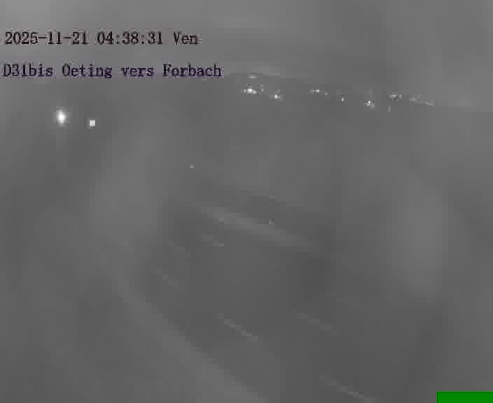 Caméra routière située sur D31bis (France) à Oeting, orientée vers Forbach, surveillant en continu la circulation locale et régionale.
