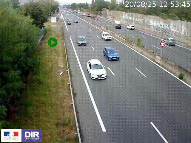 Webcam à Bron sur l'A43 à la jonction avec le boulevard périphérique de Lyon (D383). Vue orientée vers Lyon