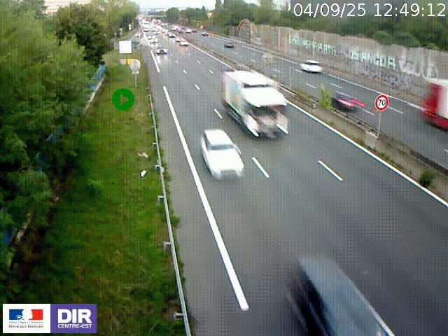 Webcam à Bron sur l'A43 à la jonction avec le boulevard périphérique de Lyon (D383). Vue orientée vers Lyon