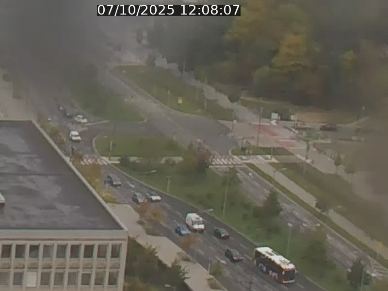 Webcam sur l'avenue John Fitzgerald Kennedy (N51) avec vue sur le Pont rouge (Pont Grande Duchesse Charlotte), l'arrêt Pfaffenthal et l'entrée du quartier Kirchberg