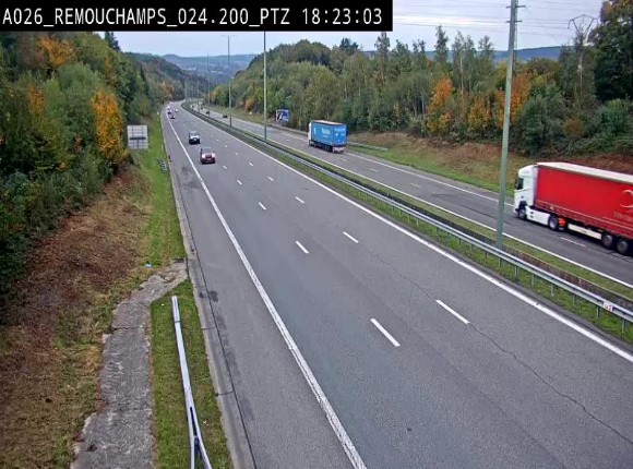 Webcam E25/A26 à Aywalle, à hauteur de Spa. Vue orientée vers Liège