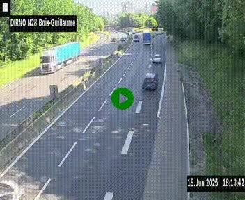 Webcam routière à hauteur de Bois-Guillaume en périphérie de Rouen. Vue orientée vers Rouen