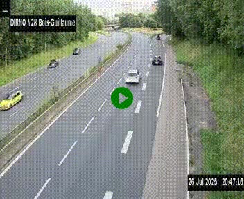 Webcam routière à hauteur de Bois-Guillaume en périphérie de Rouen. Vue orientée vers Rouen