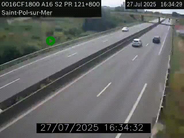 Webcam autoroute A16 à proximité de Dunkerque, à hauteur de la sortie Saint-Pol-sur-Mer. Vue orientée vers Calais