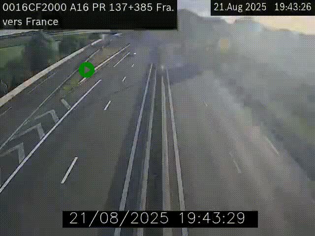 Webcam à la frontière franco-belge au niveau de Bray-Dunes/De-Panne sur l'autoroute A16. Vue orientée vers Calais