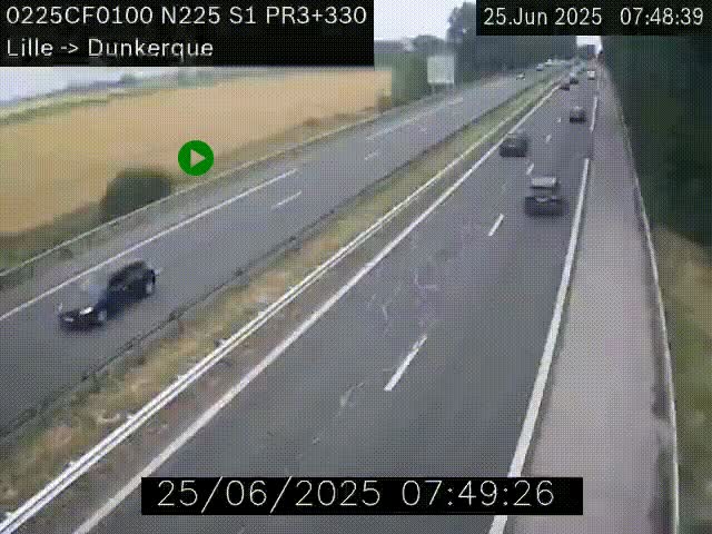 Webcam autoroute A25 (N225) à hauteur de Bergues (Bierne). Vue orientée vers Dunkerque.
