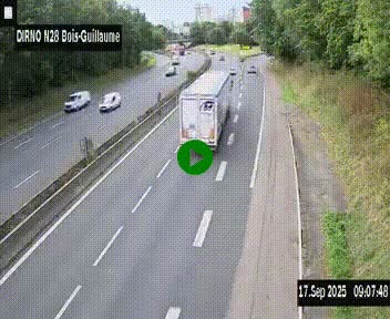 Webcam routière à hauteur de Bois-Guillaume en périphérie de Rouen. Vue orientée vers Rouen