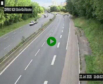 Webcam routière à hauteur de Bois-Guillaume en périphérie de Rouen. Vue orientée vers Rouen