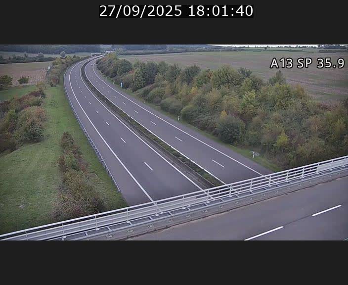 Webcam trafic sur A13 à l'entrée ouest du tunnel Markusbierg à Remerschen. Vue orientée vers Mondorf-les-Bains.