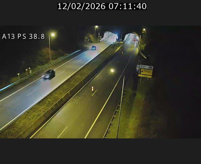 Webcam autoroute A13 à l'entrée ouest du tunnel Markusbierg à Schengen. Vue orientée vers Mondorf-les-Bains