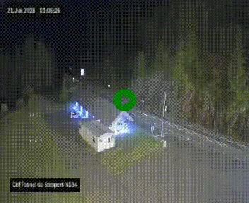 Webcam à l'entrée du tunnel du Somport, côté français, sur la N134, dans les Pyrénées, en direction de l'Espagne, à 1116 mètres d'altitude
