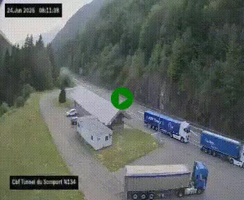 Webcam à l'entrée du tunnel du Somport, côté français, sur la N134, dans les Pyrénées, en direction de l'Espagne, à 1116 mètres d'altitude