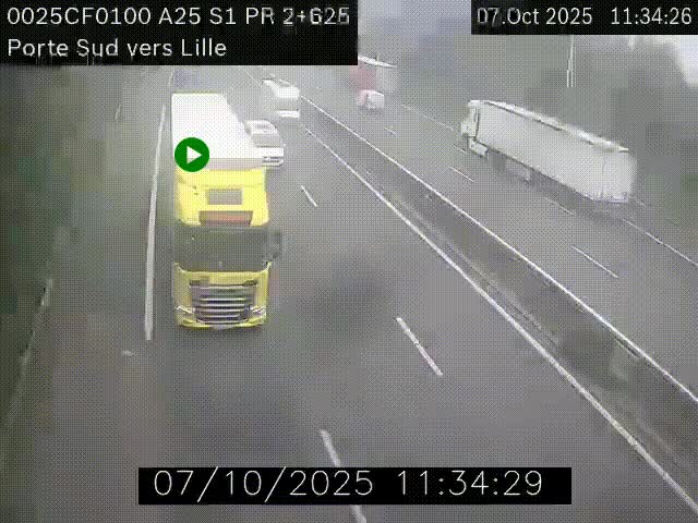 Webcam autoroute A25 sur le périphérique de Lille à hauteur de Lille-Sud et la sortie 3 Faches-Thumesnil. Vue orientée vers Lille-Centre.