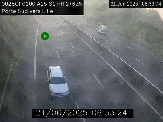 Webcam autoroute A25 sur le périphérique de Lille à hauteur de Lille-Sud et la sortie 3 Faches-Thumesnil. Vue orientée vers Lille-Centre.