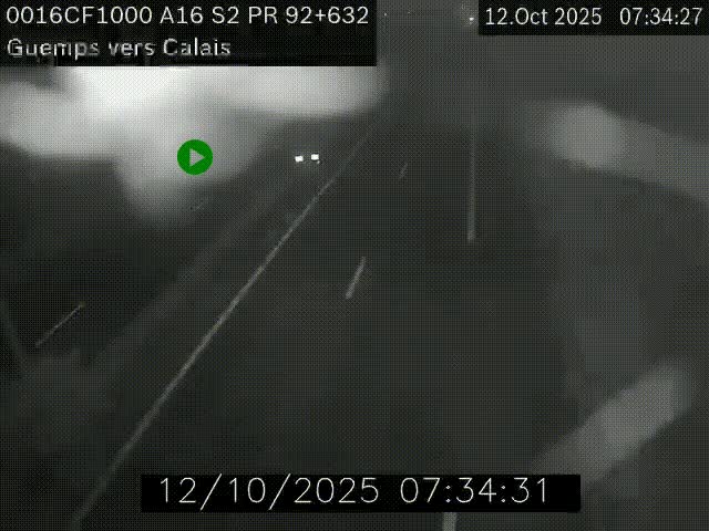 Webcam A16 juste après l'aire de repos d'Offekerque à Guemps. Vue orientée vers Calais