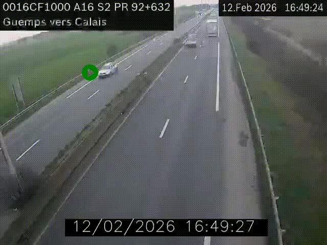 Webcam A16 juste après l'aire de repos d'Offekerque à Guemps. Vue orientée vers Calais