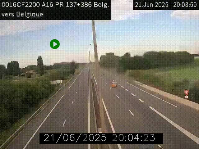 Webcam à la frontière franco-belge au niveau de Bray-Dunes/De-Panne sur l'autoroute A16. Vue orientée vers la Belgique