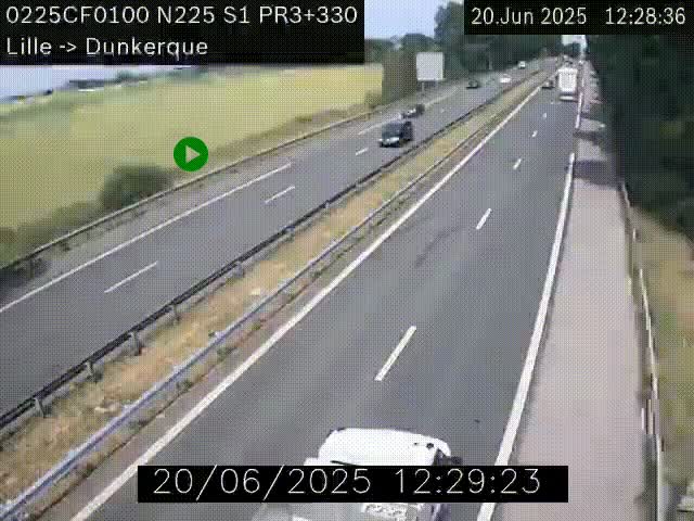Webcam autoroute A25 (N225) à hauteur de Bergues (Bierne). Vue orientée vers Dunkerque.