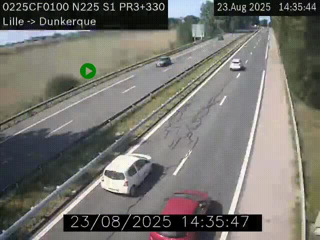 Webcam autoroute A25 (N225) à hauteur de Bergues (Bierne). Vue orientée vers Dunkerque.