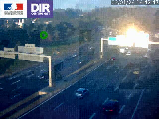 Caméra de circulation routière sur le boulevard périphérique Laurent Bonnevay de Lyon (D383) à hauteur de Bron, avant la jonction avec l'A43. Vue orientée vers l'échangeur