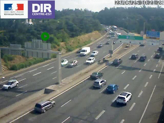 Caméra de circulation routière sur le boulevard périphérique Laurent Bonnevay de Lyon (D383) à hauteur de Bron, avant la jonction avec l'A43. Vue orientée vers l'échangeur