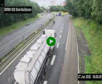 Webcam routière à hauteur de Bois-Guillaume en périphérie de Rouen. Vue orientée vers Rouen
