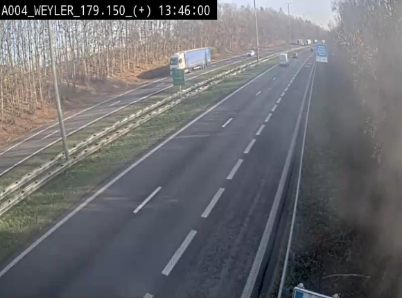 Webcam entre la sortie Arlon et la sortie Weyler sur l'E411. Vue orientée vers Luxembourg