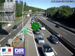 Caméra autoroute sur A6 - Valvert, près de Lyon, en direction de Paris, à hauteur de la sortie 36 Porte du Valvert