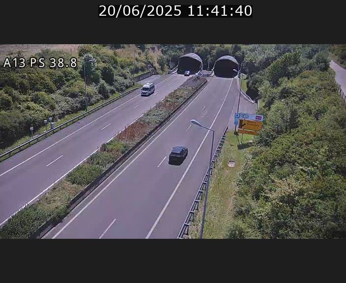 Webcam autoroute A13 à l'entrée ouest du tunnel Markusbierg à Schengen. Vue orientée vers Mondorf-les-Bains