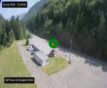 Webcam à l'entrée du tunnel du Somport, côté français, sur la N134, dans les Pyrénées, en direction de l'Espagne, à 1116 mètres d'altitude